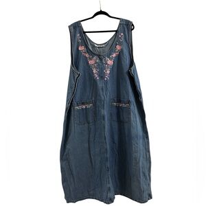 Vintage Jane Ashley Denim Floral Embroidered Jumper Dress